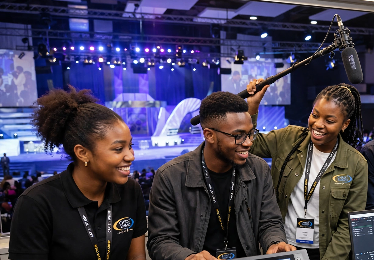 Media students working together
